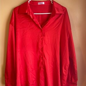 chic Women's Red Button Down Shirt
